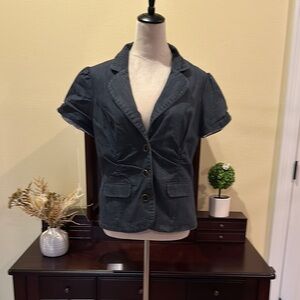 Stoosh Blue Blazer with Notched Lapel and Short Sleeves